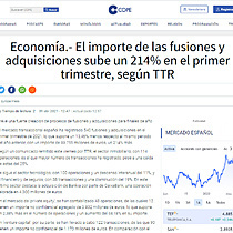 Economa.- El importe de las fusiones y adquisiciones sube un 214% en el primer trimestre, segn TTR